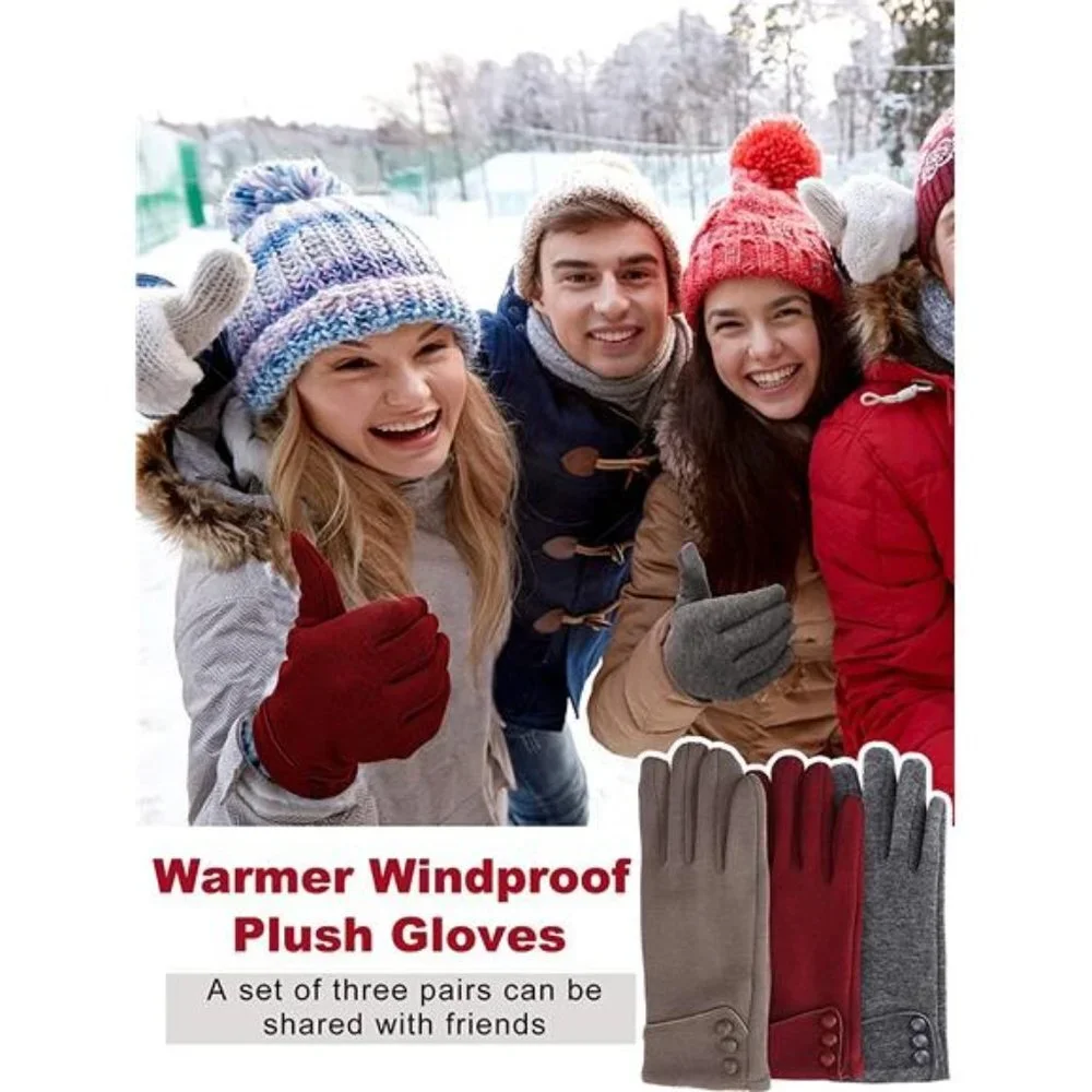 3 Pairs Women Winter Gloves Warm Touchscreen Gloves